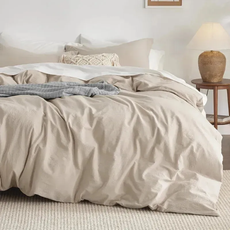 100% Washed Cotton Duvet Cover Set - Warm Sand