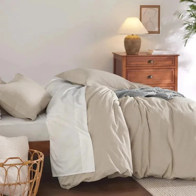 100% Washed Cotton Duvet Cover Set - Warm Sand
