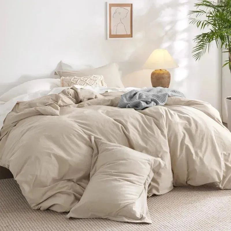 100% Washed Cotton Duvet Cover Set - Warm Sand