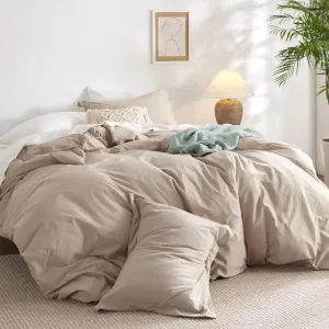 100% Washed Cotton Duvet Cover Set - Warm Sand