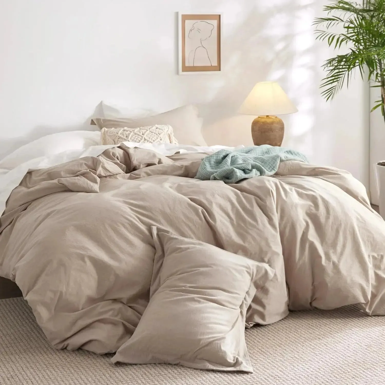 100% Washed Cotton Duvet Cover Set - Warm Sand