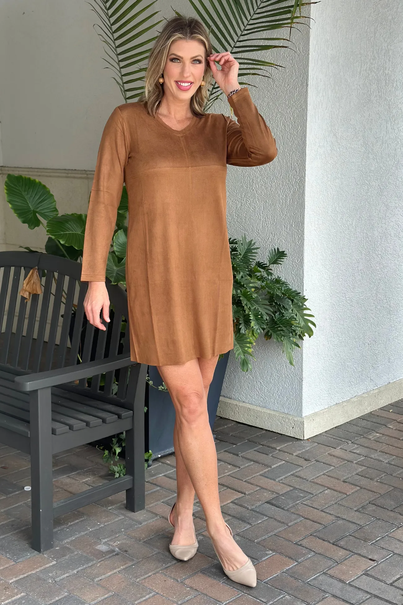 Aurora Caramel Faux Suede Dress