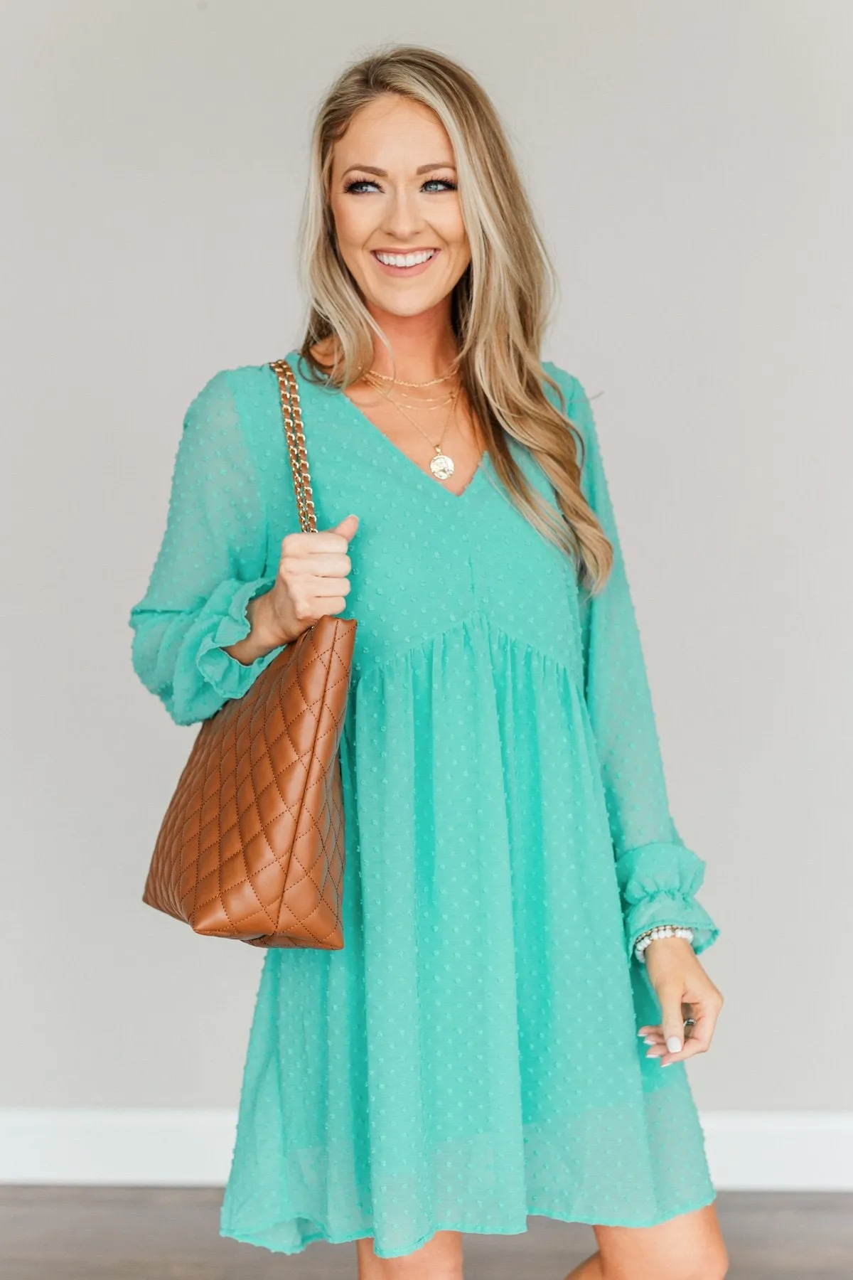 Believe In Miracles V-Neck Dress- Turquoise