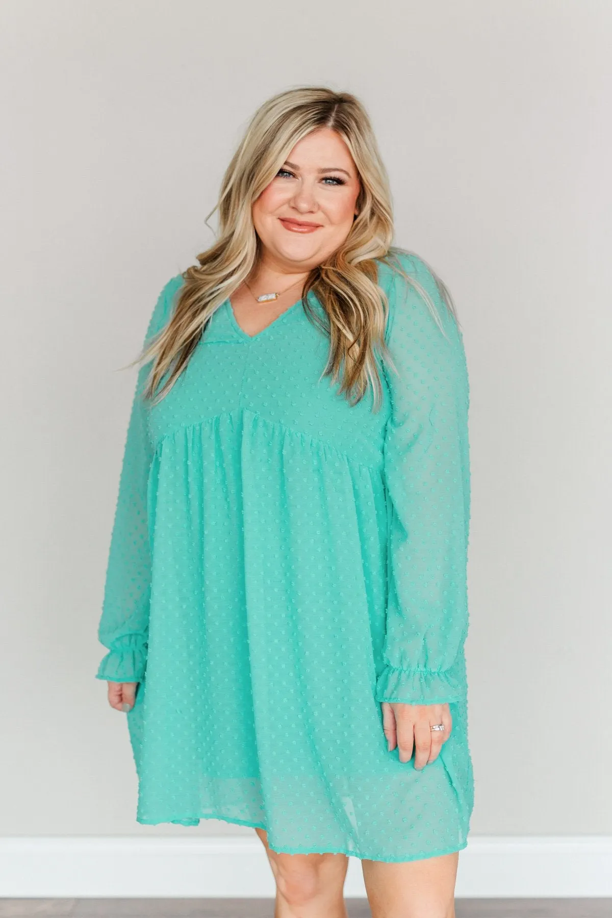 Believe In Miracles V-Neck Dress- Turquoise