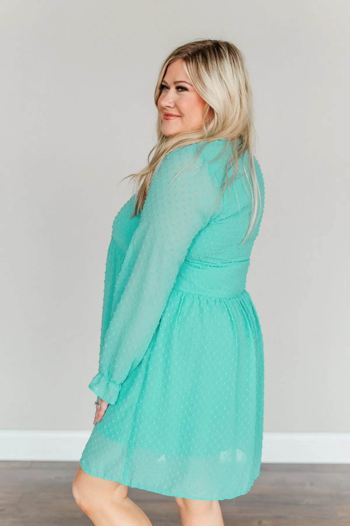 Believe In Miracles V-Neck Dress- Turquoise
