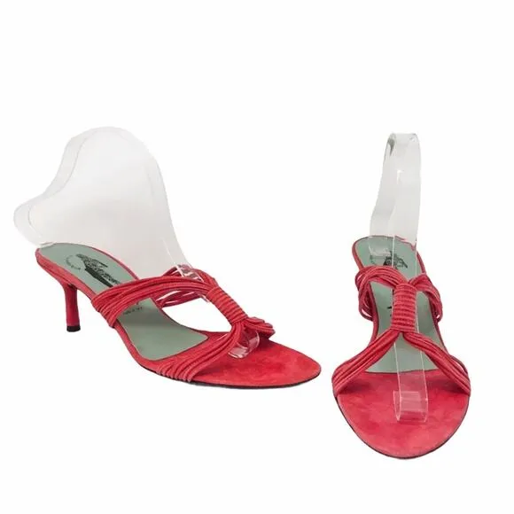Belle Sigerson NWOT Morrison Coral Red Orange Suede Mules Heels 10B