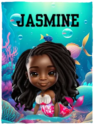 Black Girl Mermaid Personalized Cozy Plush Fleece Blanket - 30x40