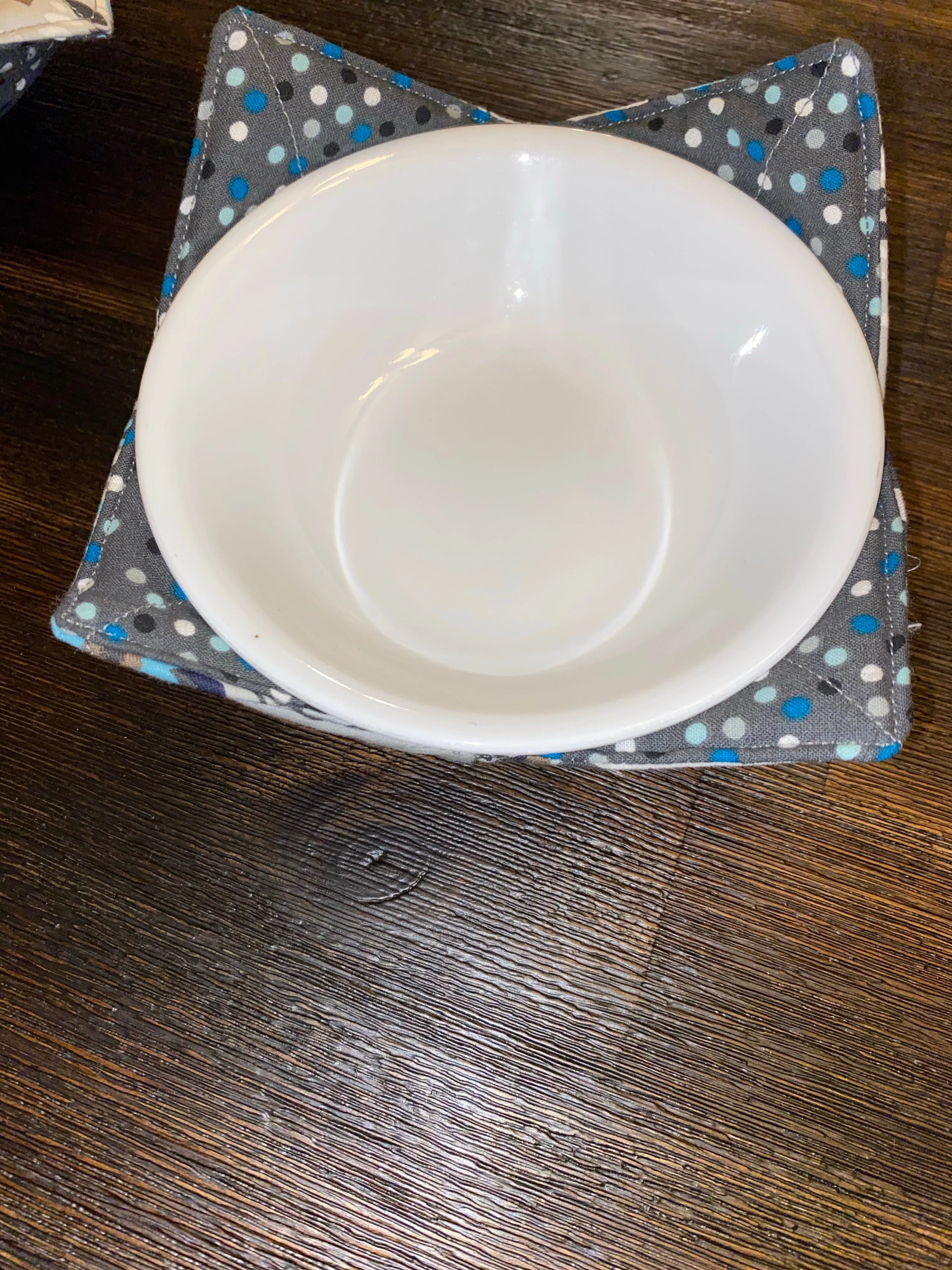 Blue Grey Flower/ Grey Polka Dot Small (10oz) Bowl Cozy