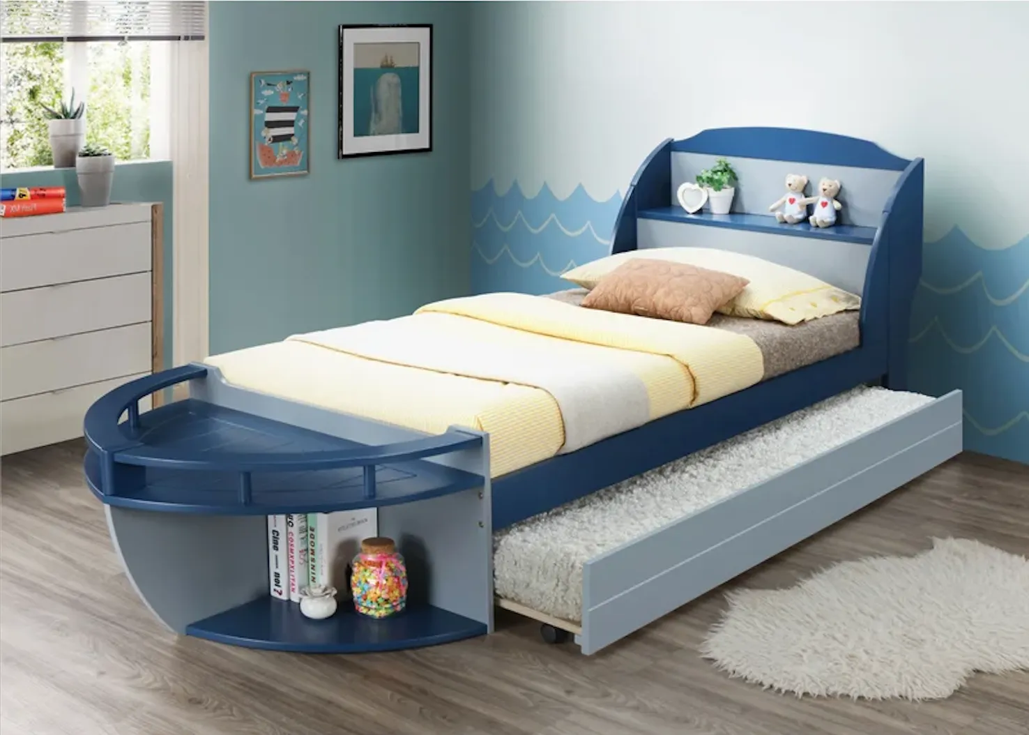 Boats Kincade Twin Platform Bed with Drawers and Shelves