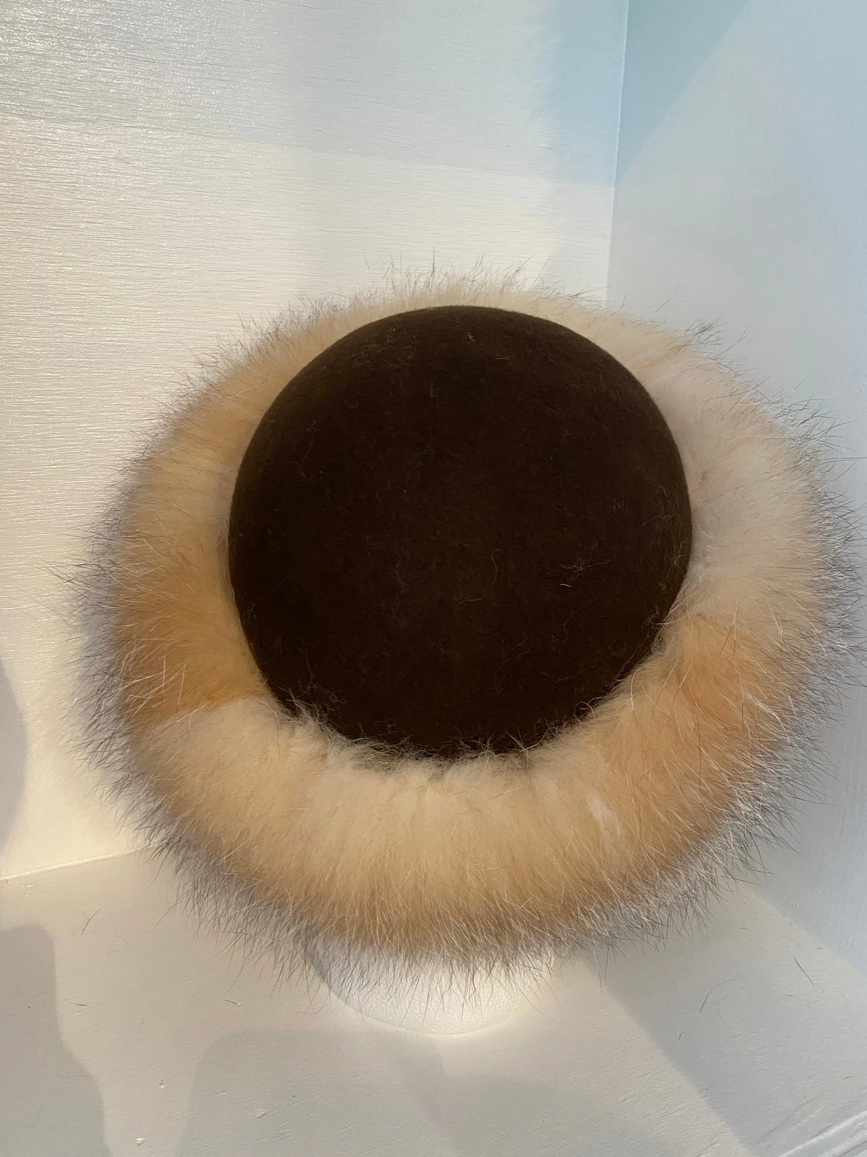 Brown/Gold Toned Fox Hat with Suede Cap