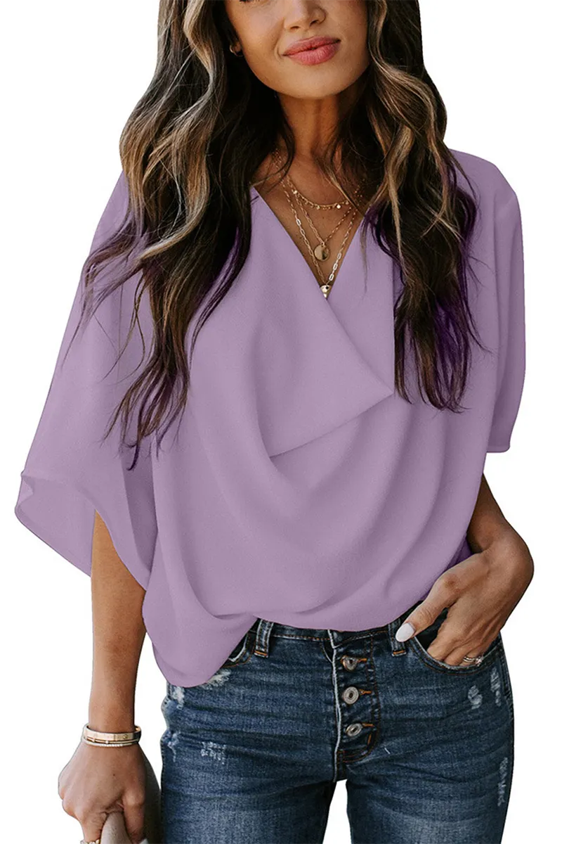 Casual Solid Flounce V Neck T-Shirts(7 Colors)