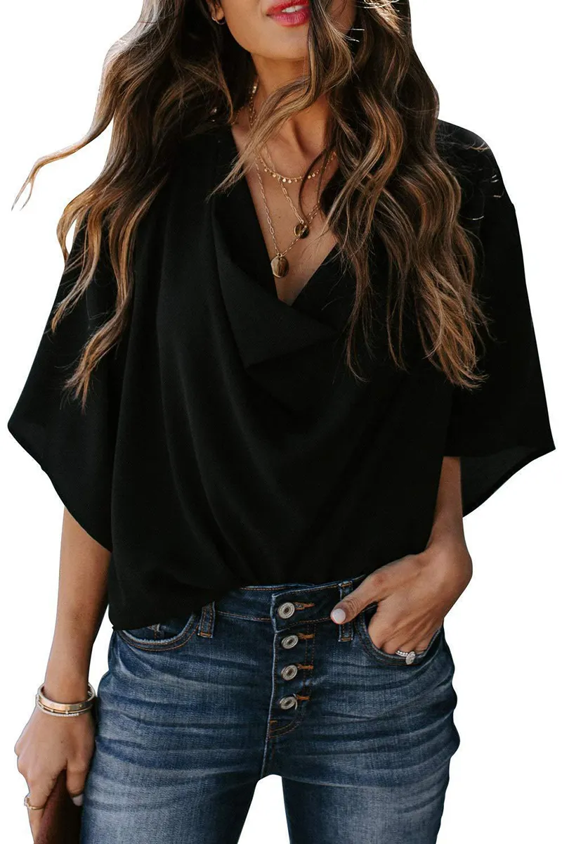 Casual Solid Flounce V Neck T-Shirts(7 Colors)