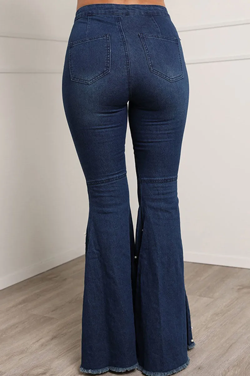 Casual Street Solid Patchwork Beading High Waist Boot Cut Denim Jeans