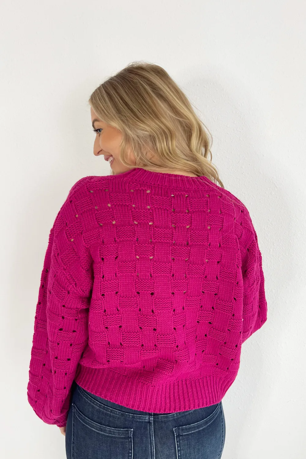 Checkered Weave Open Knit Sweater