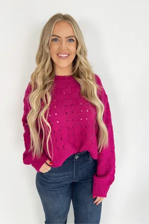 Checkered Weave Open Knit Sweater