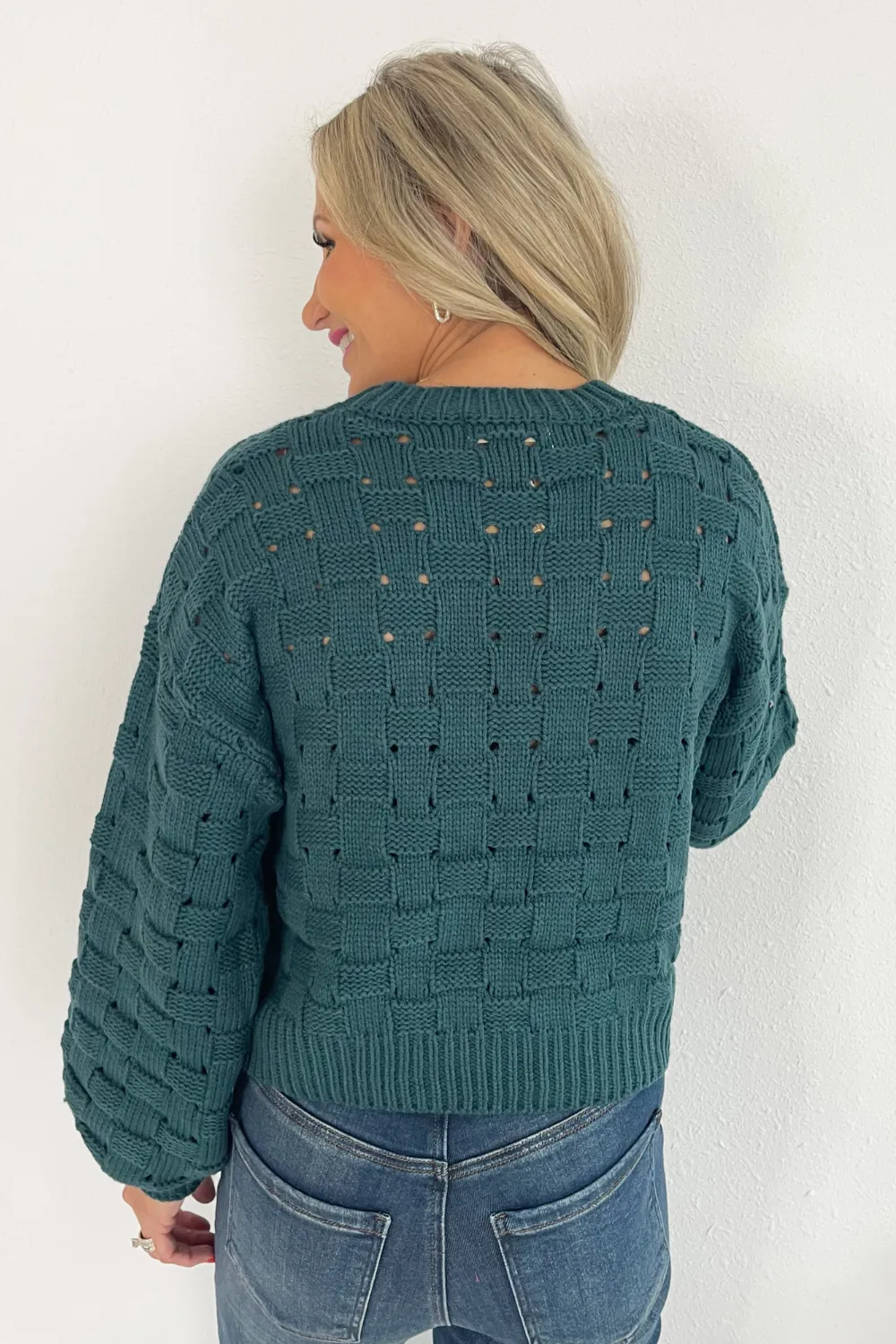 Checkered Weave Open Knit Sweater