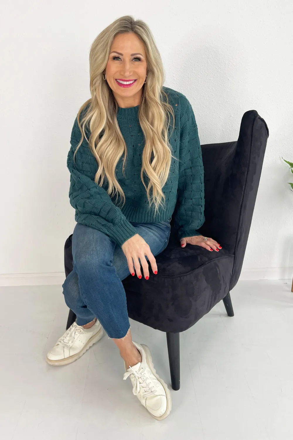 Checkered Weave Open Knit Sweater