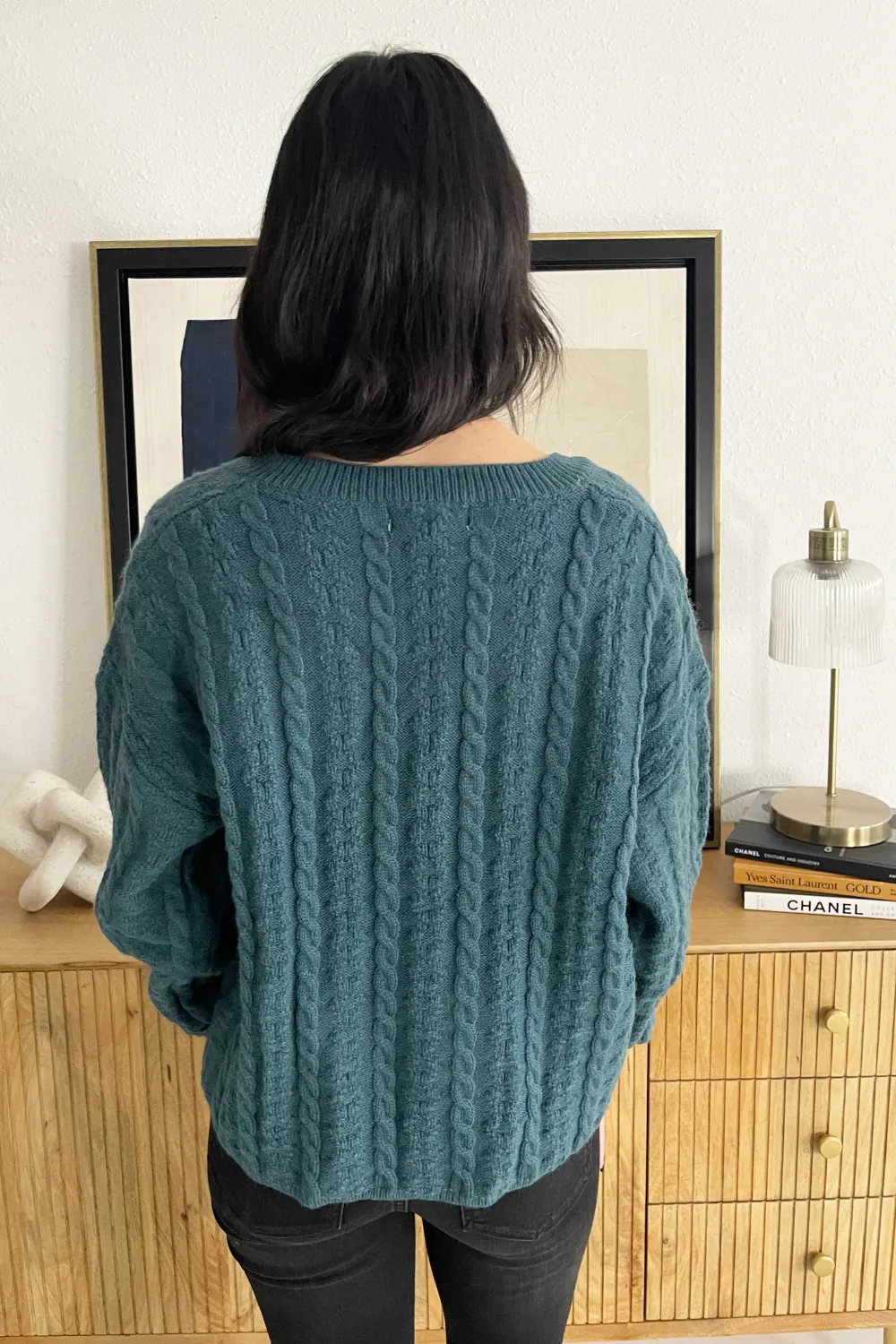 Classic V-Neck Cable Knit Sweater