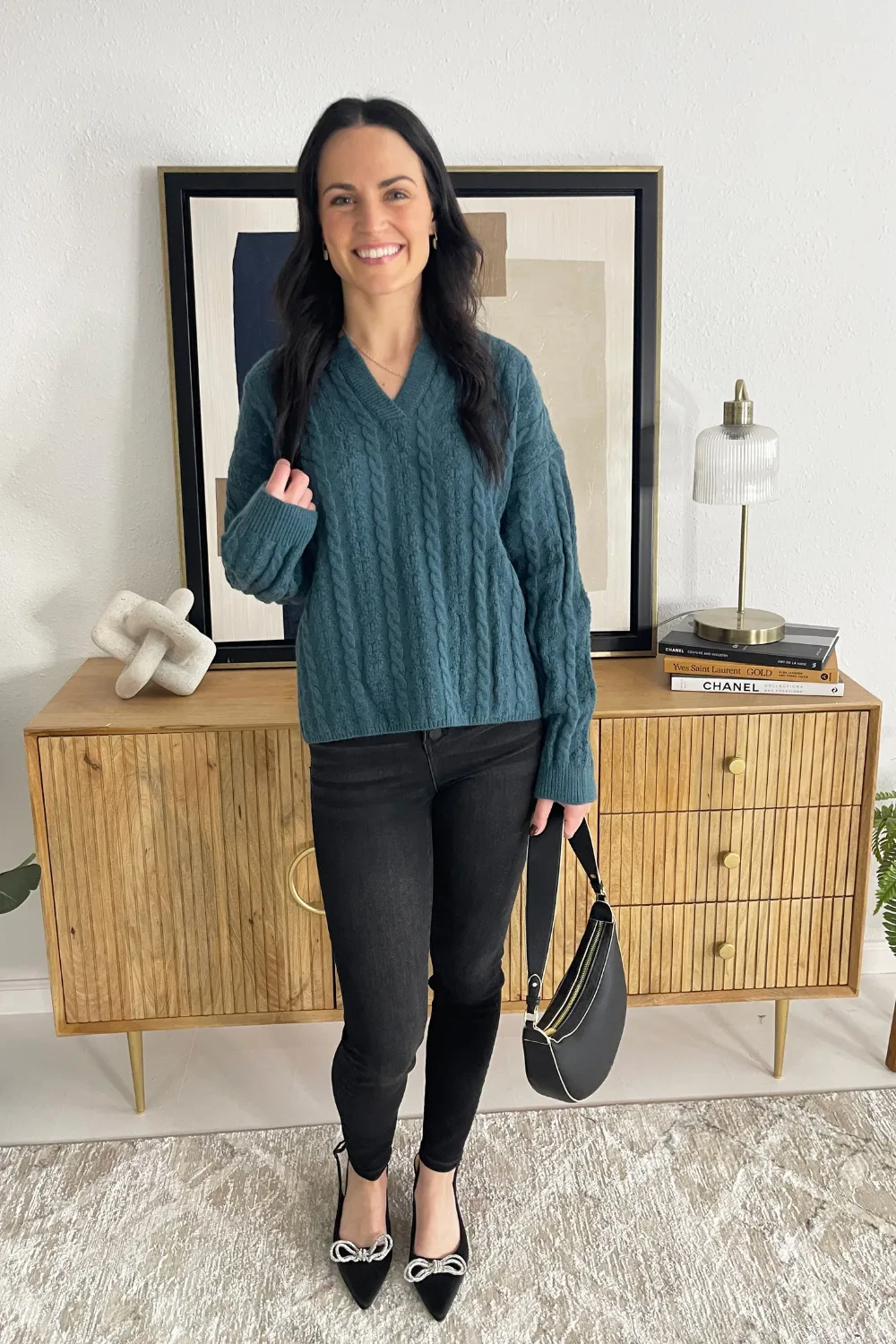 Classic V-Neck Cable Knit Sweater