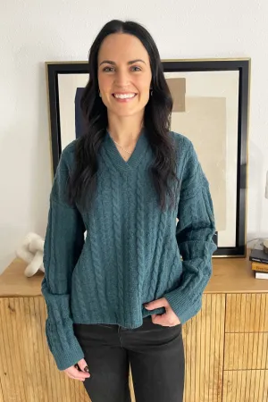 Classic V-Neck Cable Knit Sweater