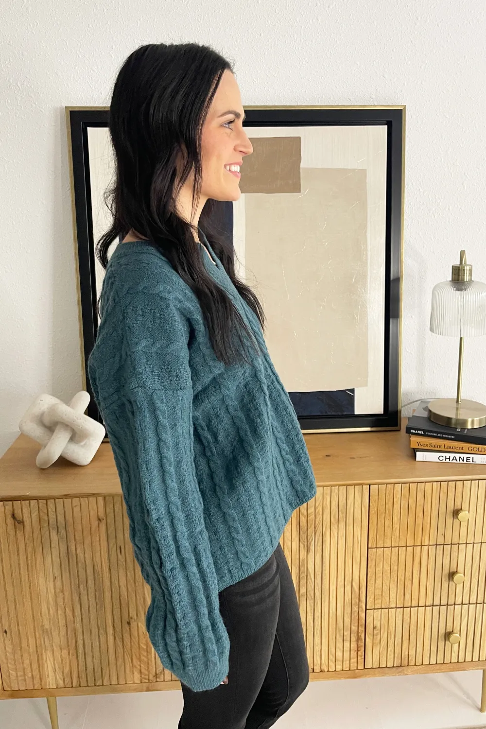 Classic V-Neck Cable Knit Sweater