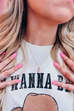 Cowboy Boot Enamel Charm Necklace - Pink