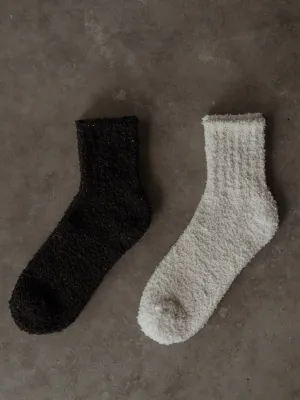 COZY SHINY SOCKS  PACK X 2 - BLACK & CREAMY