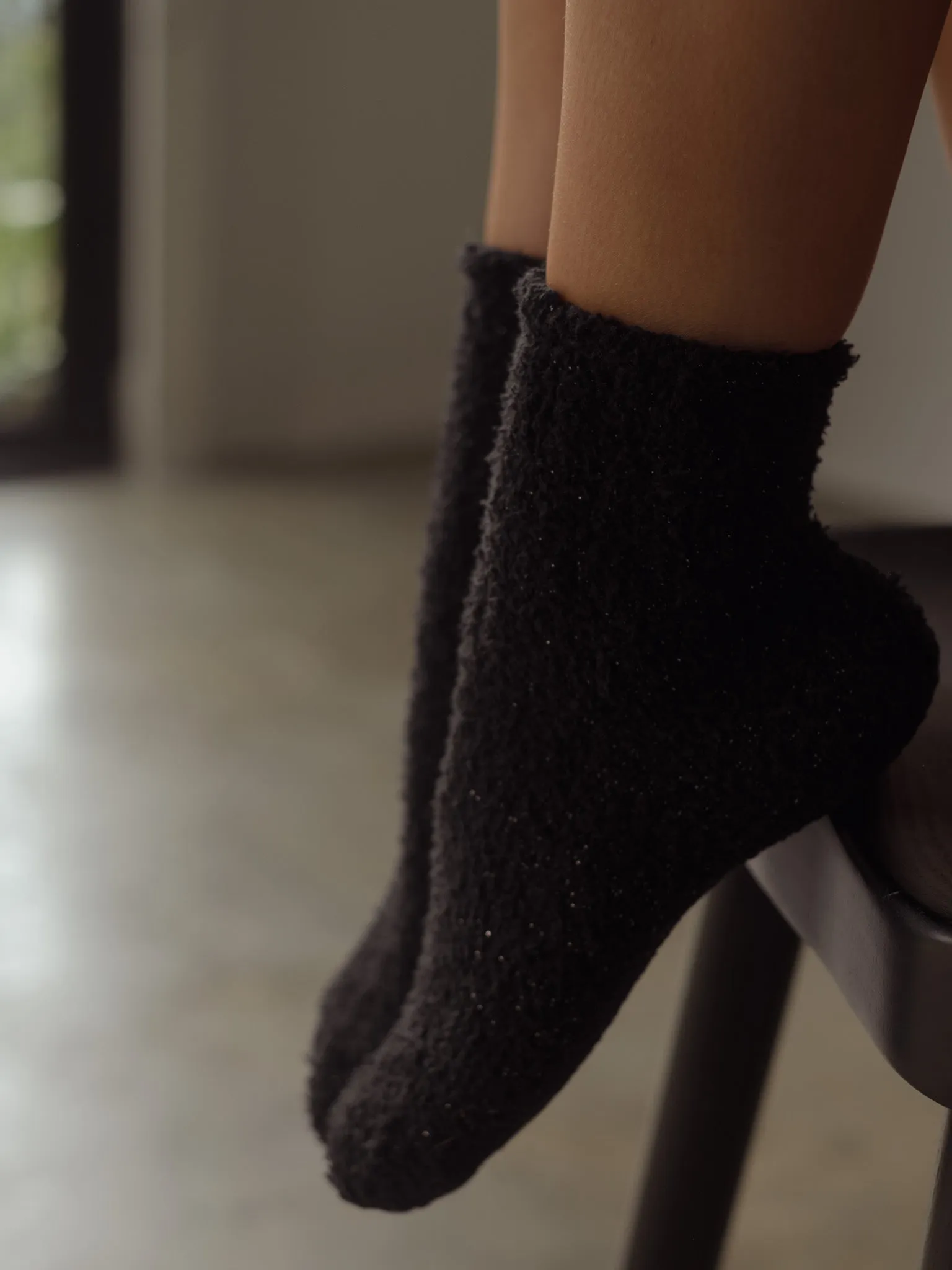 COZY SHINY SOCKS  PACK X 2 - BLACK & CREAMY