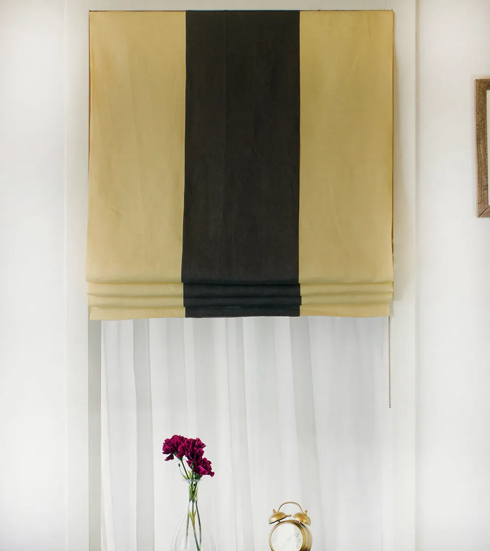 Dark Grey Yellow 2 Color Combo Linen Flat Relaxed Roman Shade/CL1010