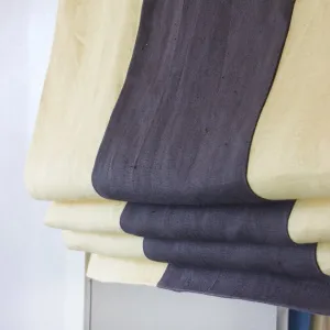 Dark Grey Yellow 2 Color Combo Linen Flat Relaxed Roman Shade/CL1010