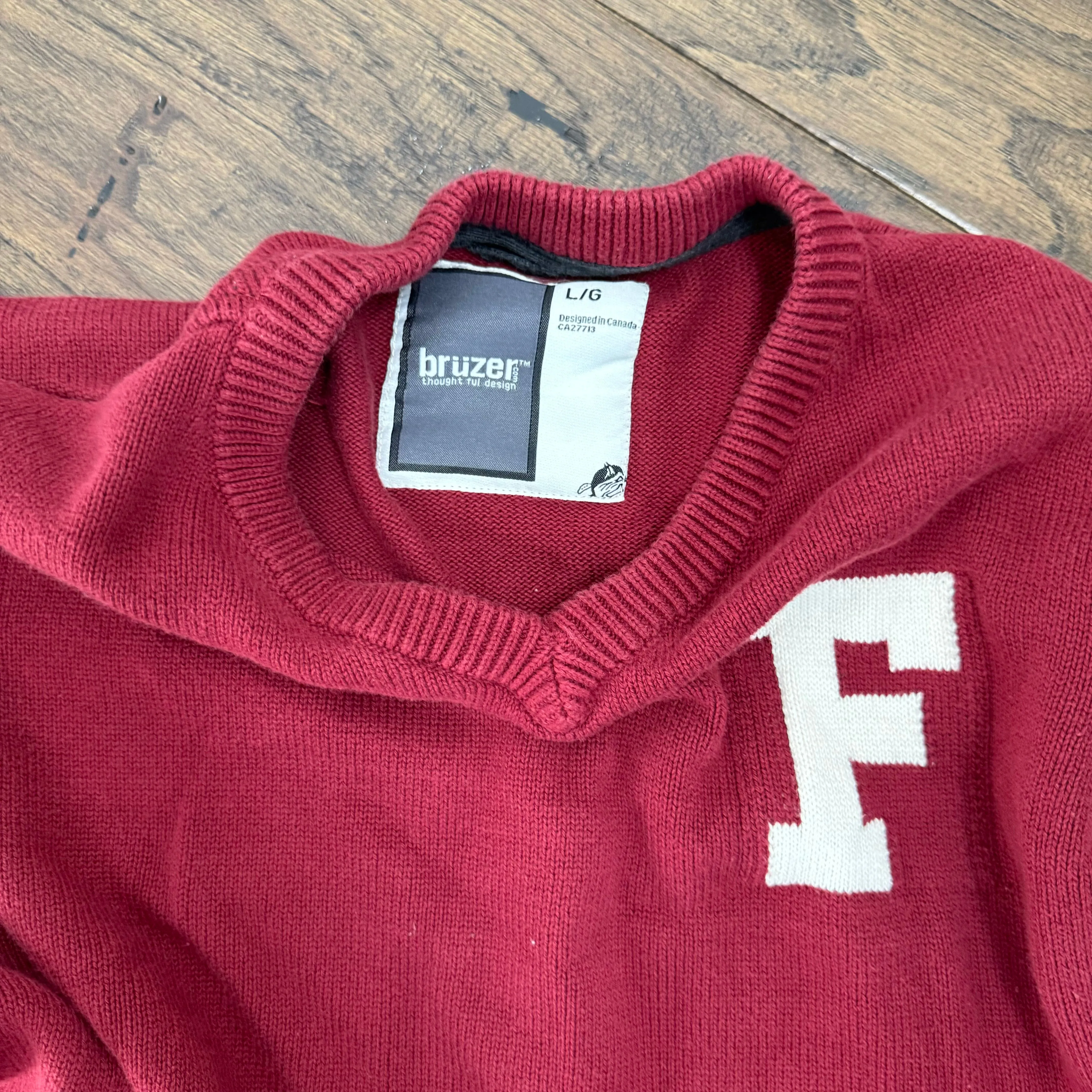 Dark Red Knit Varsity Sweater