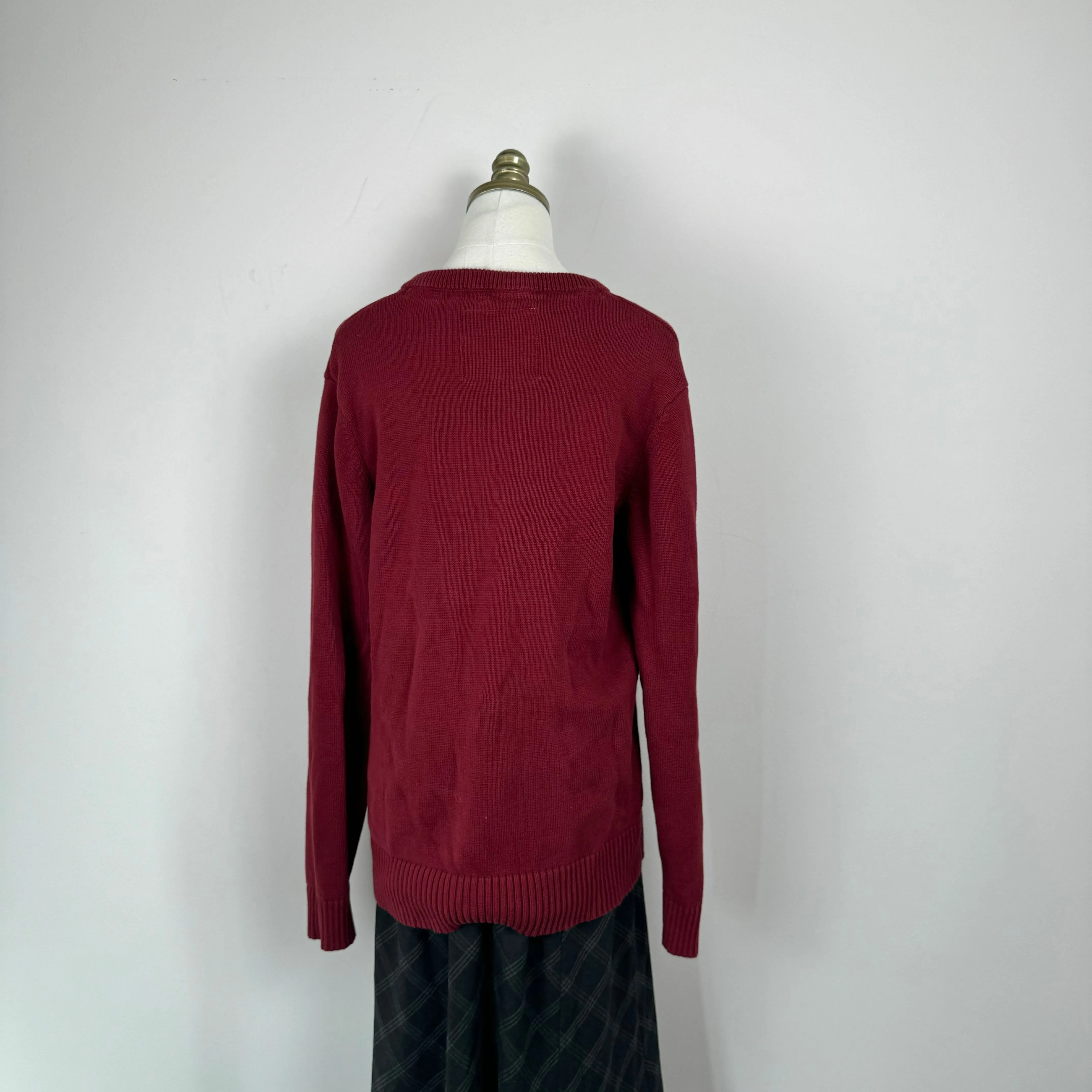 Dark Red Knit Varsity Sweater