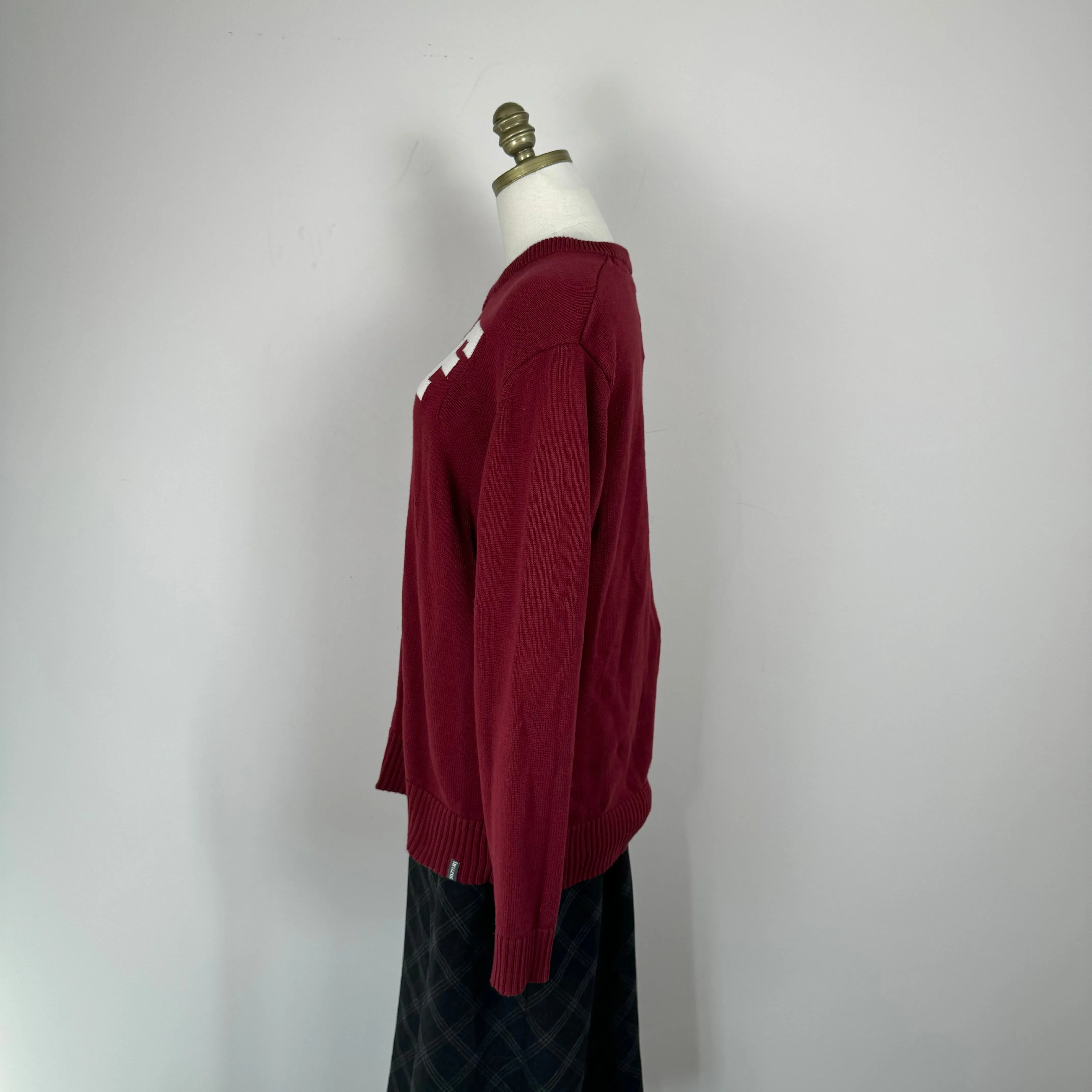 Dark Red Knit Varsity Sweater