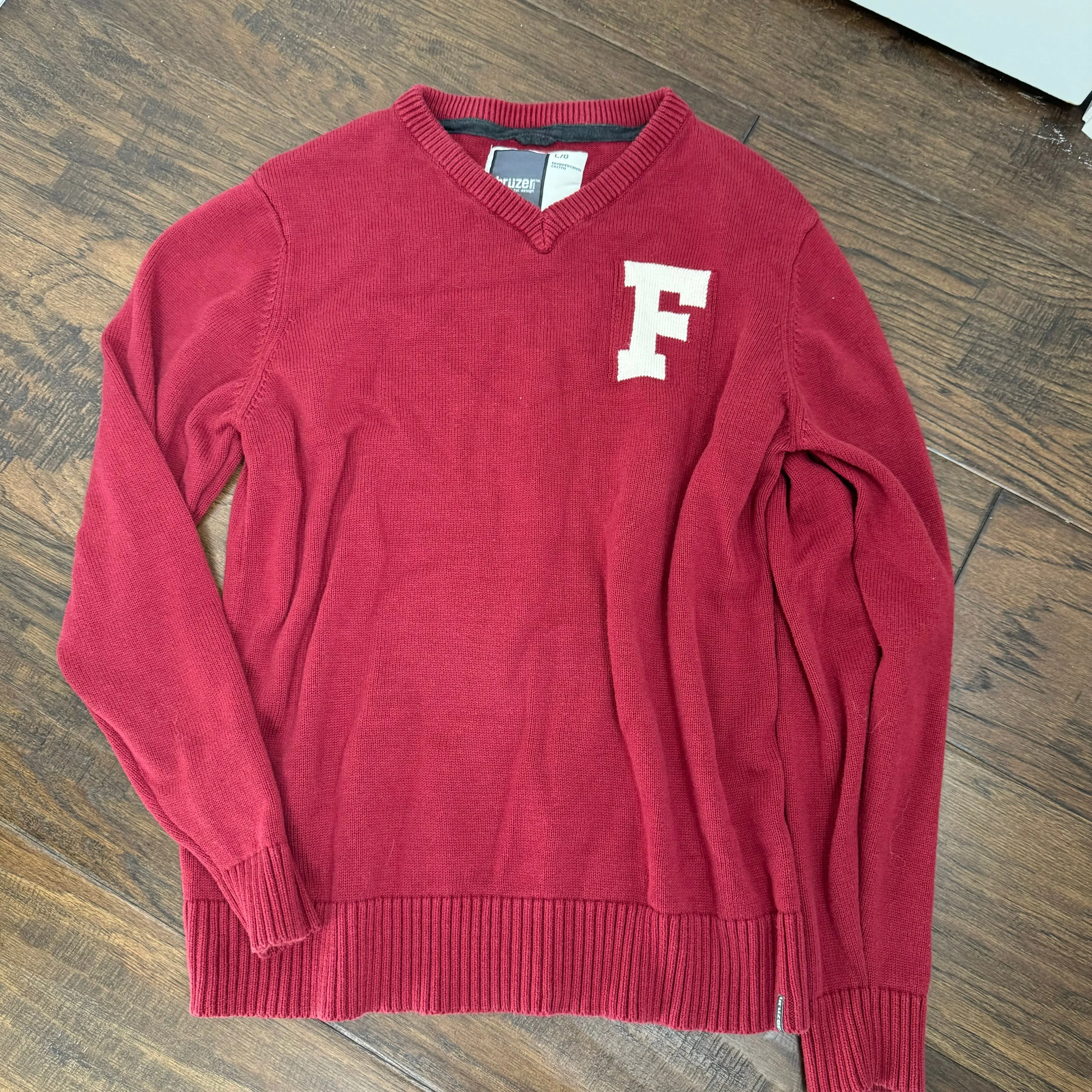 Dark Red Knit Varsity Sweater