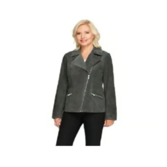 Dennis Basso Washable Suede Motorcycle Jacket Sz XXS