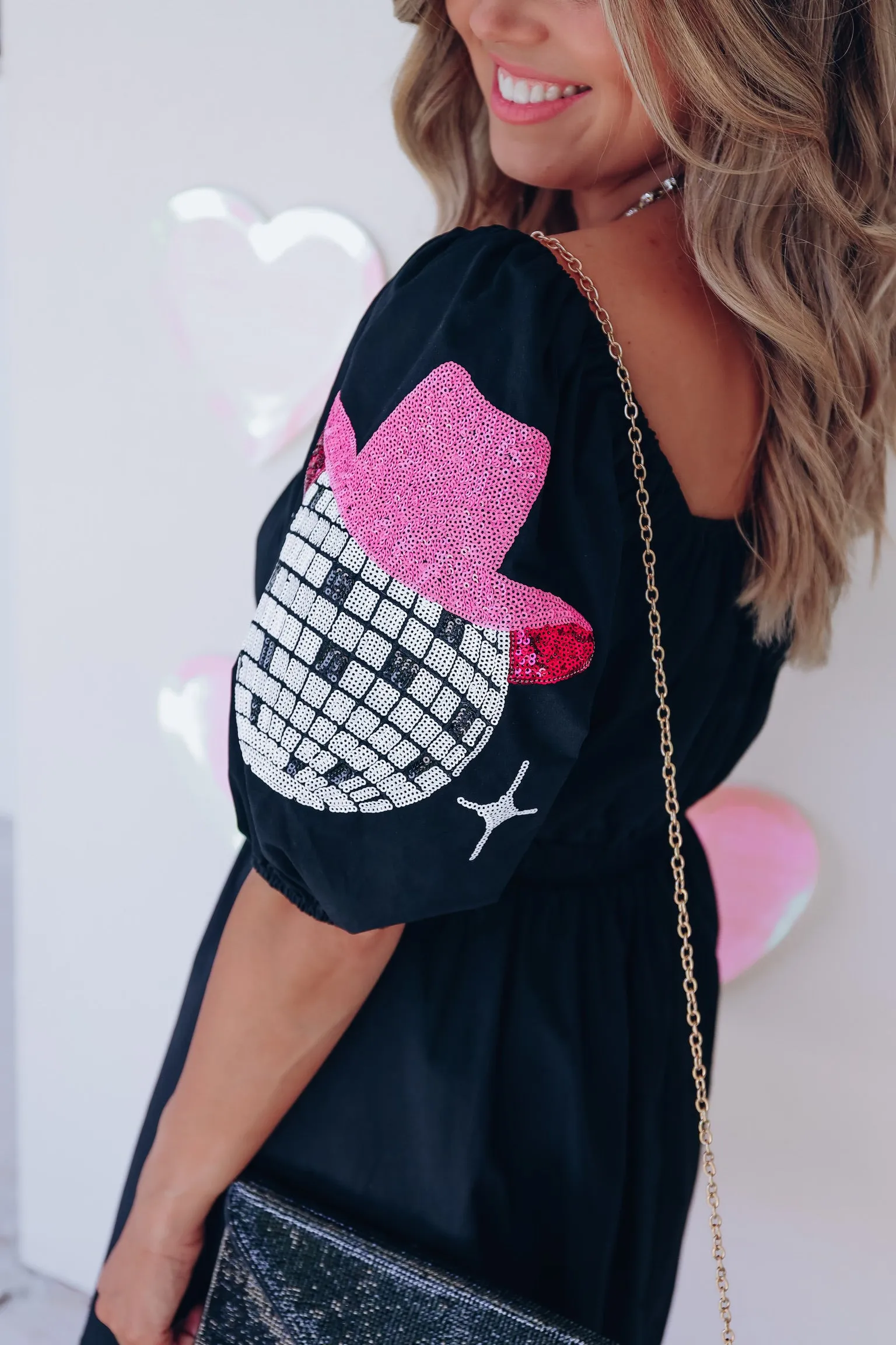 Disco Square Neck Poplin Mini Dress - Black