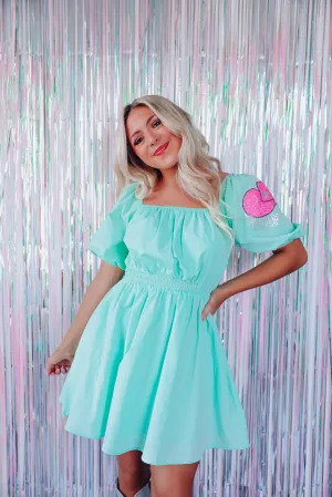 Disco Square Neck Poplin Mini Dress - Mint