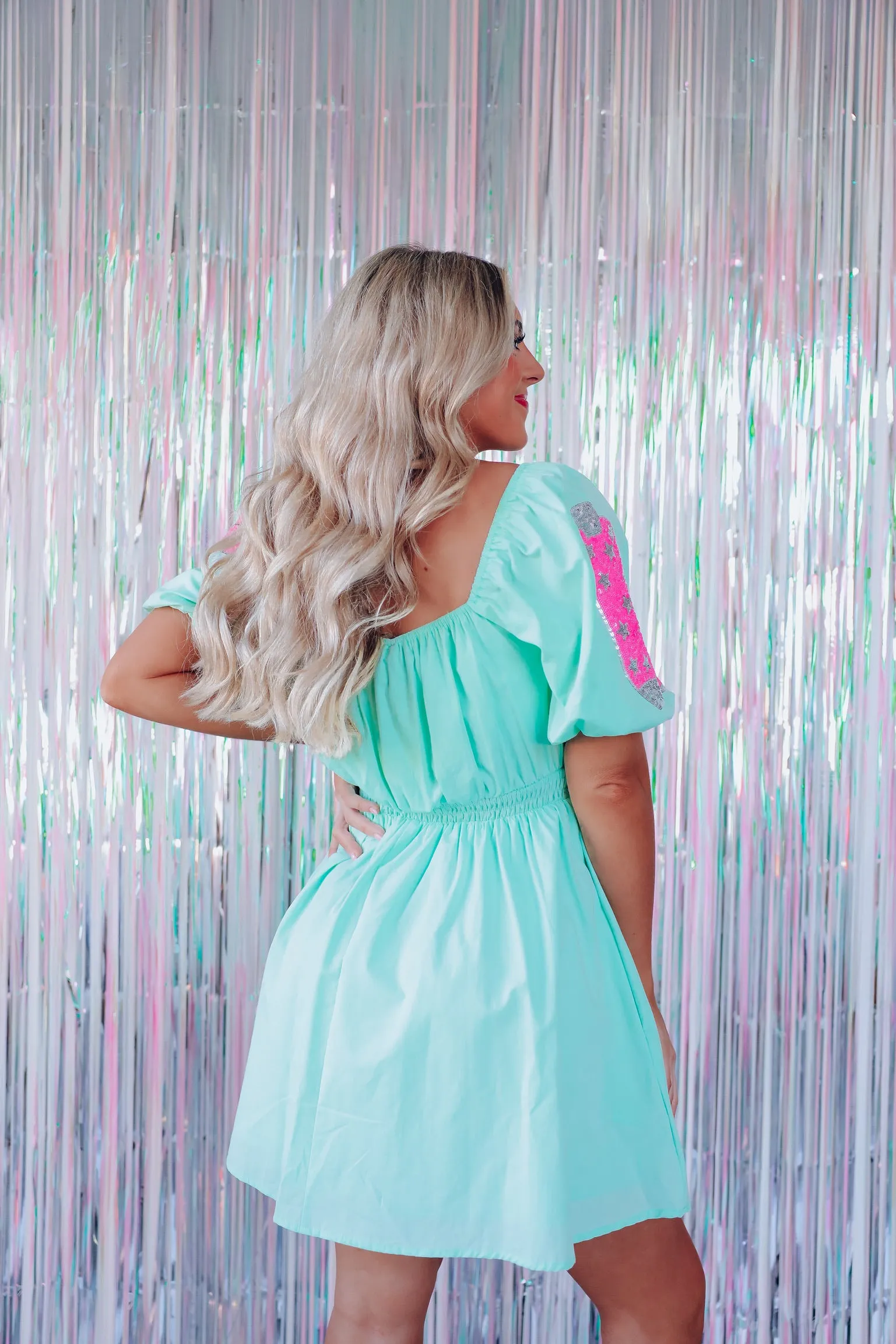 Disco Square Neck Poplin Mini Dress - Mint