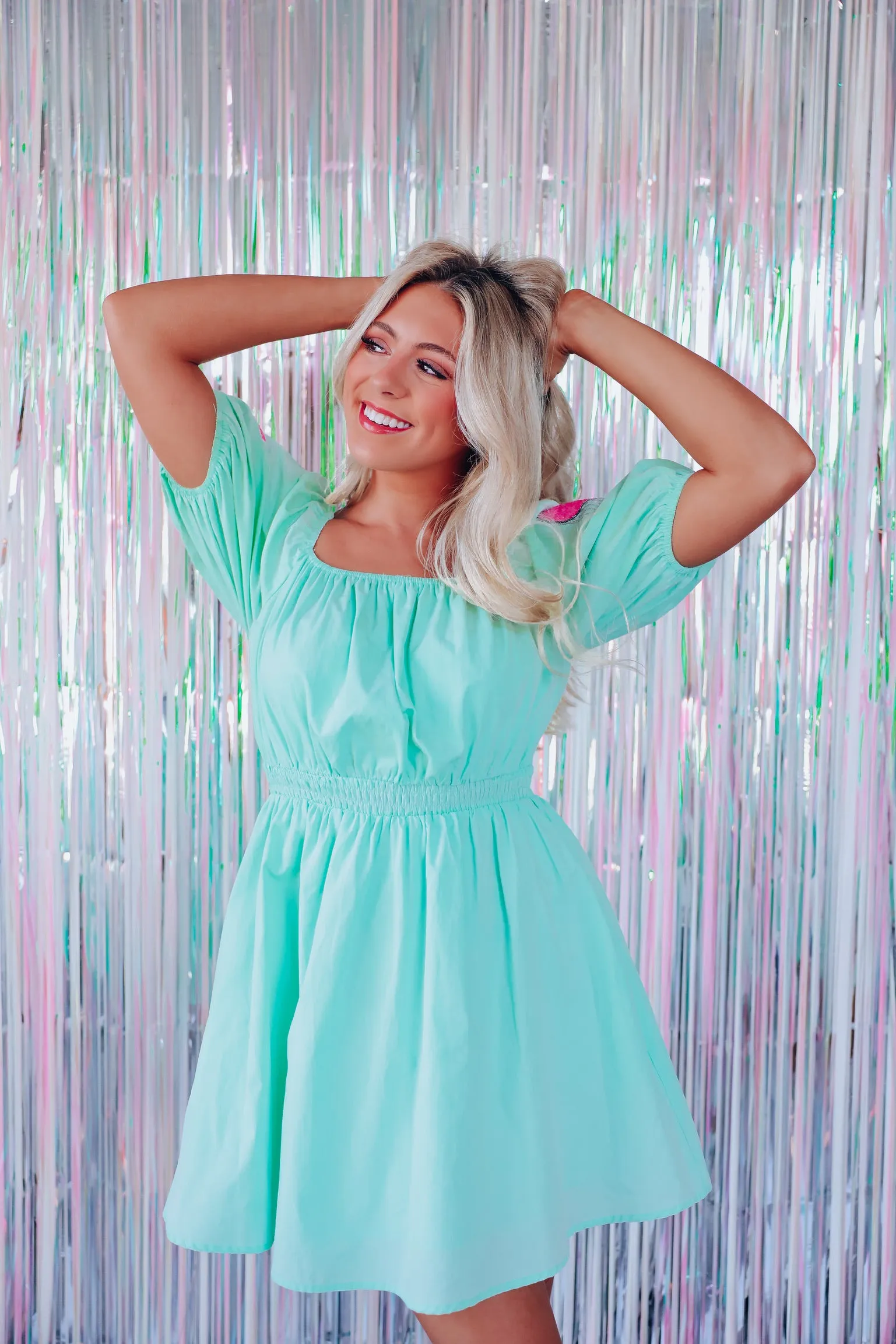 Disco Square Neck Poplin Mini Dress - Mint