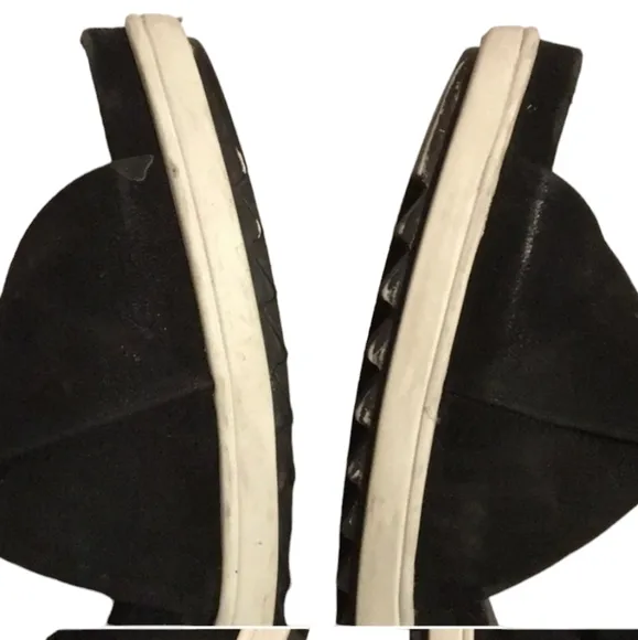 Eileen Fisher Viv Tumbled Nubuck Wedge Sandal Size 9 Black