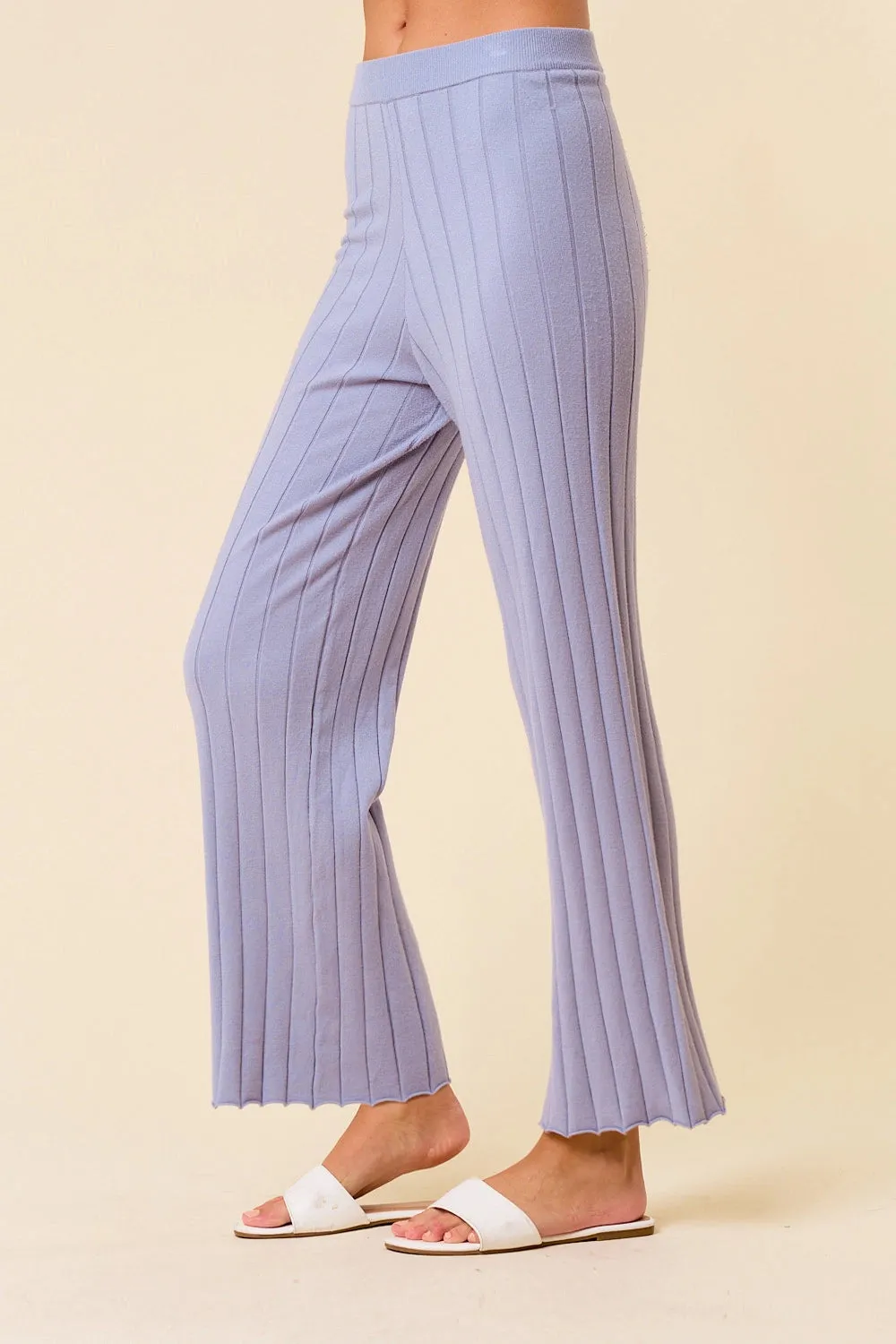 Elasticated High Waist Ribbed Sweater Knit Pants