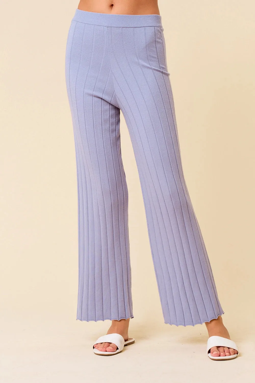 Elasticated High Waist Ribbed Sweater Knit Pants