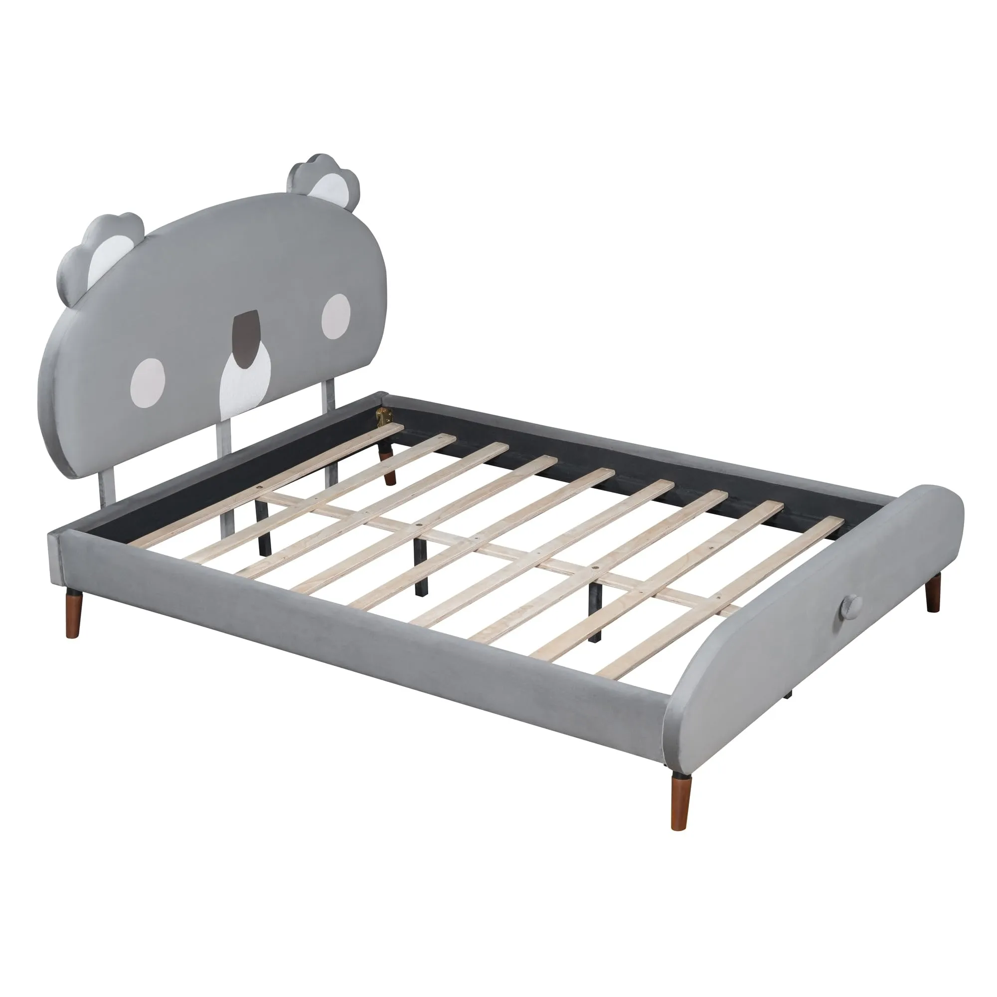 Full Size Upholstered Platform Bed Kids Velvet Frame with Cute