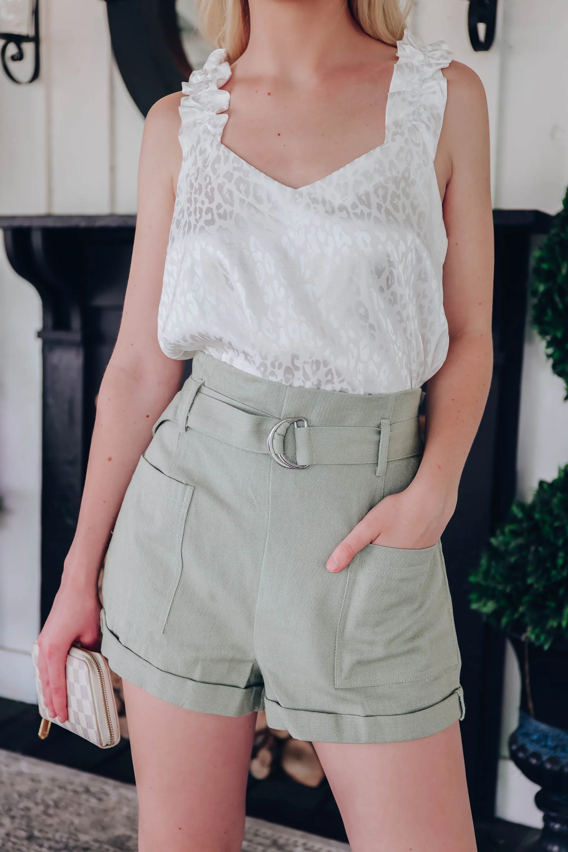 Georgia Belted Shorts - Sage