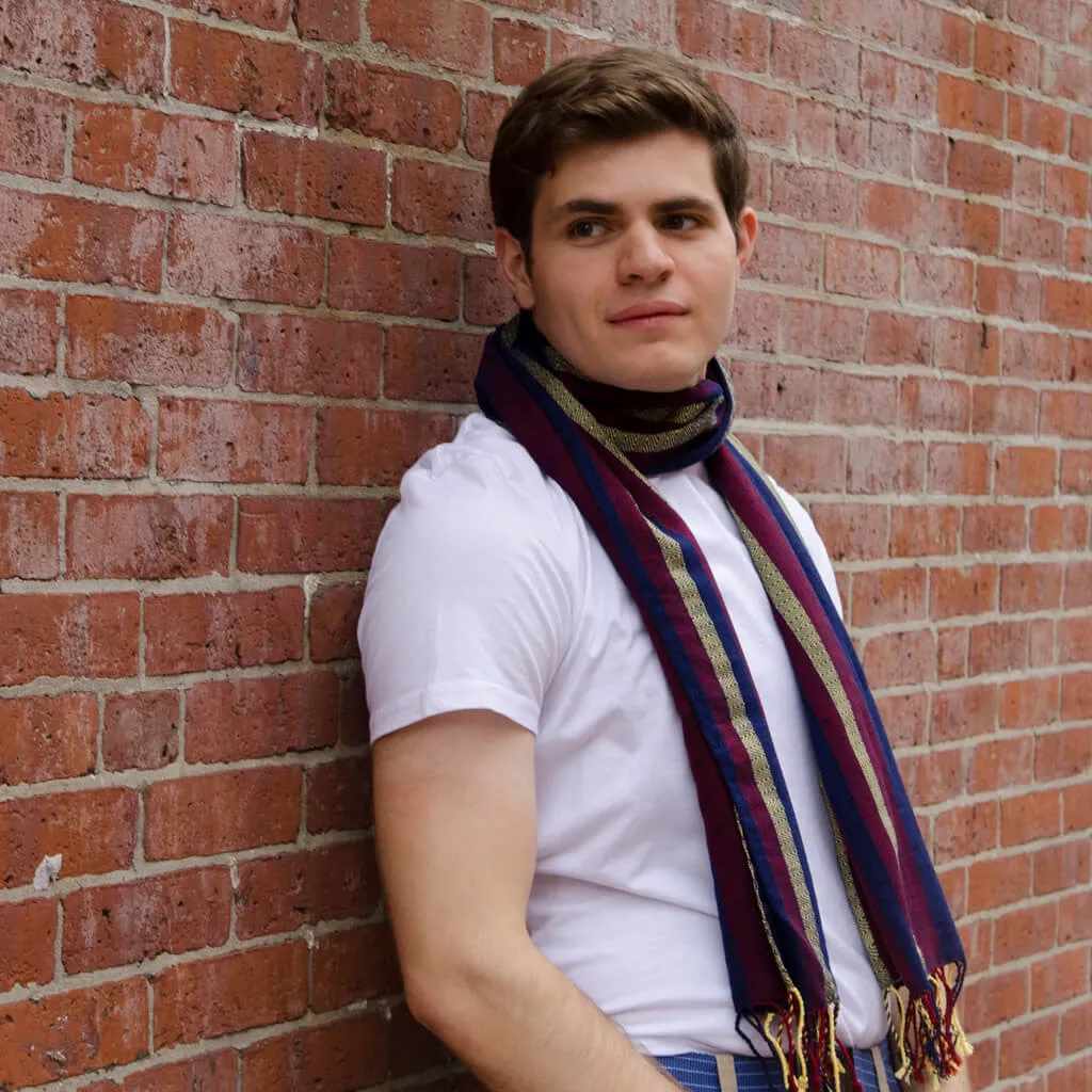 Hand Woven Cozy Cotton Scarf | Rugby Stripe