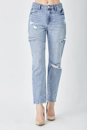 Hazel Blues® |  RISEN Distressed Slim Cropped Jeans
