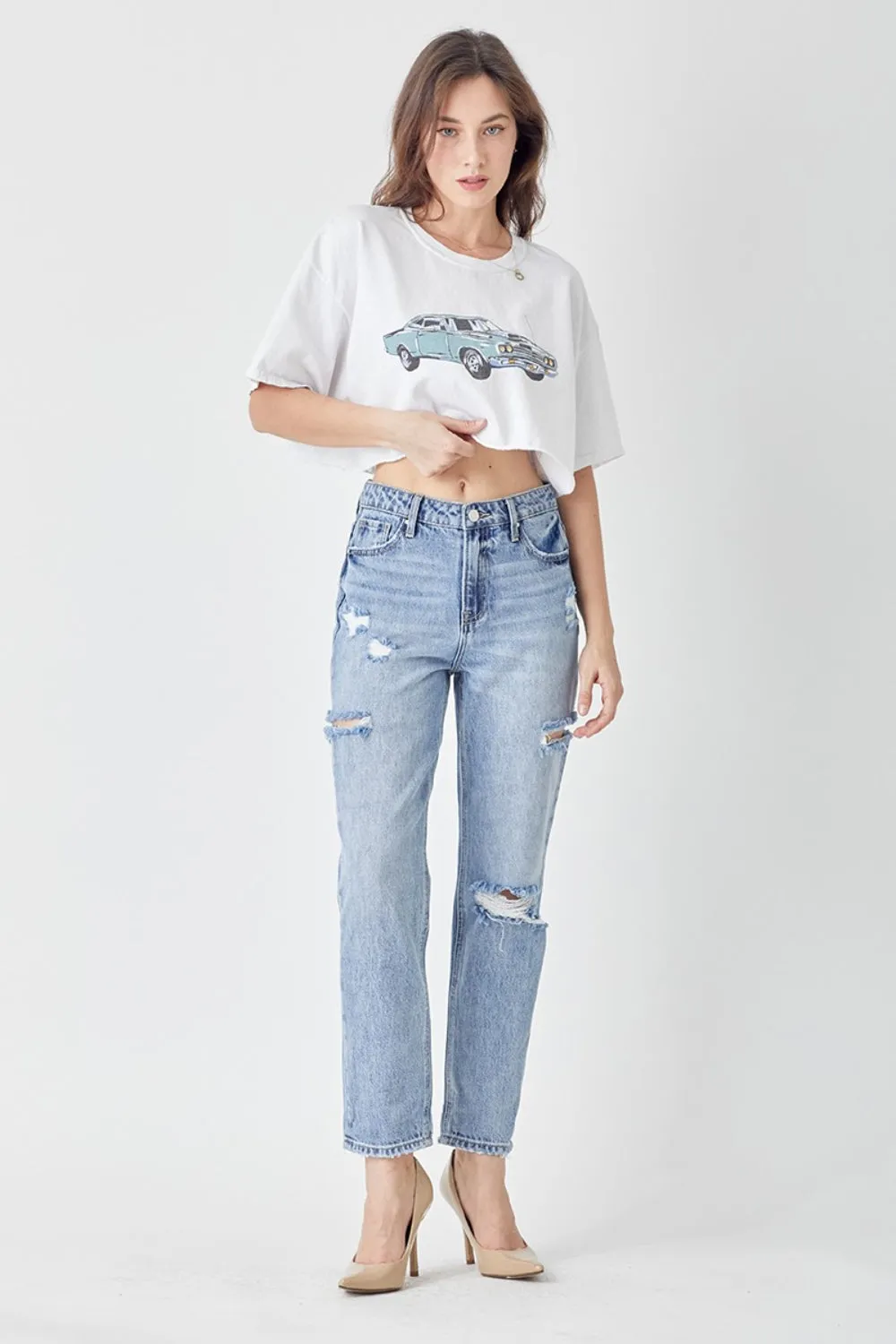 Hazel Blues® |  RISEN Distressed Slim Cropped Jeans