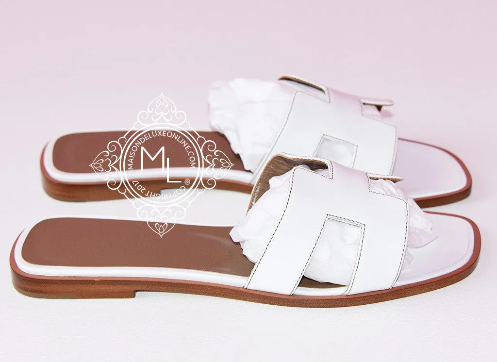 Hermes Womens White Oran Sandal Slipper 38 Shoes