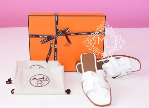 Hermes Womens White Oran Sandal Slipper 38 Shoes