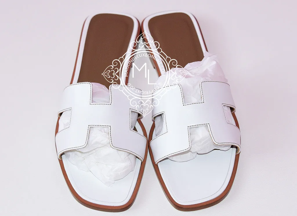 Hermes Womens White Oran Sandal Slipper 38 Shoes